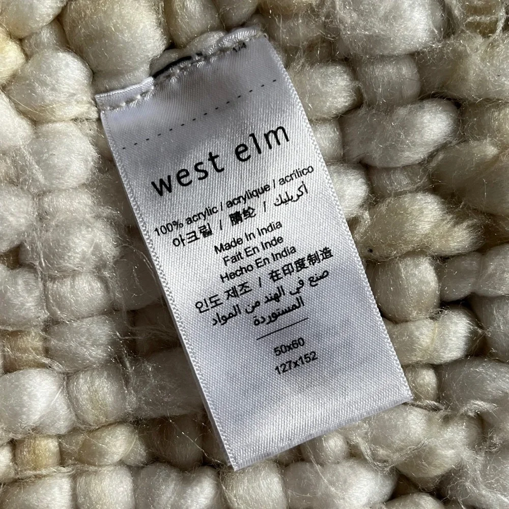 West Elm Chunky Knit Popcorn Loop Throw Blanket Cream Ivory Boho 50x60